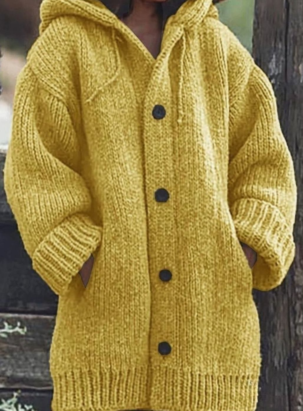 Women's Hooded Chunky Knit Cardigan for Christmas in Yellow