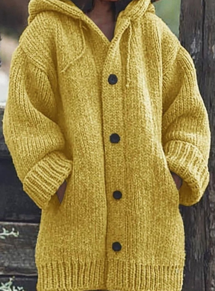 Women's Hooded Chunky Knit Cardigan for Christmas in Yellow