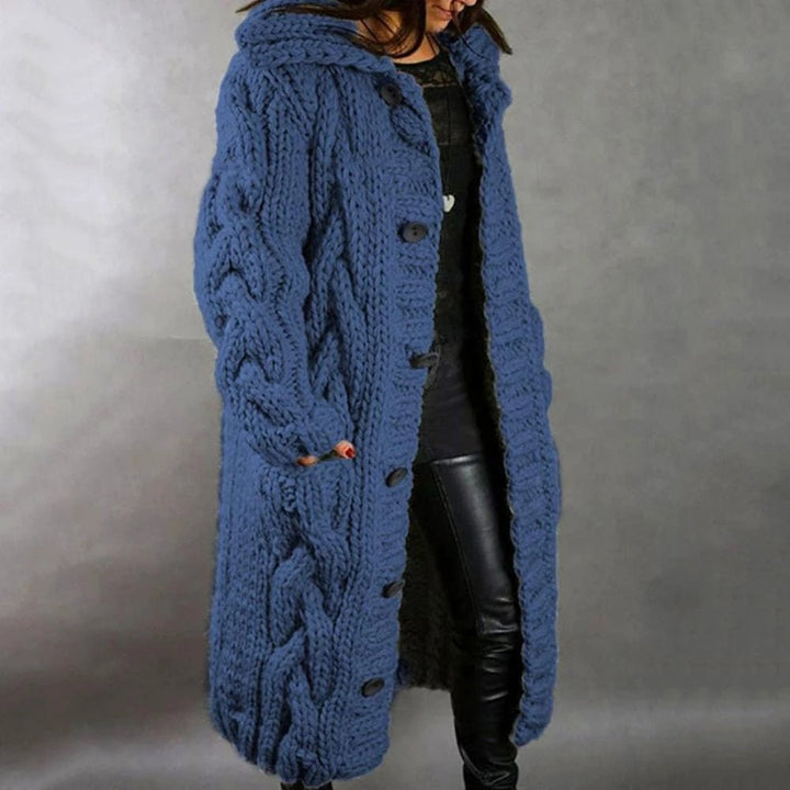 Women's Hooded Knit Cardigan for Autumn in Blue