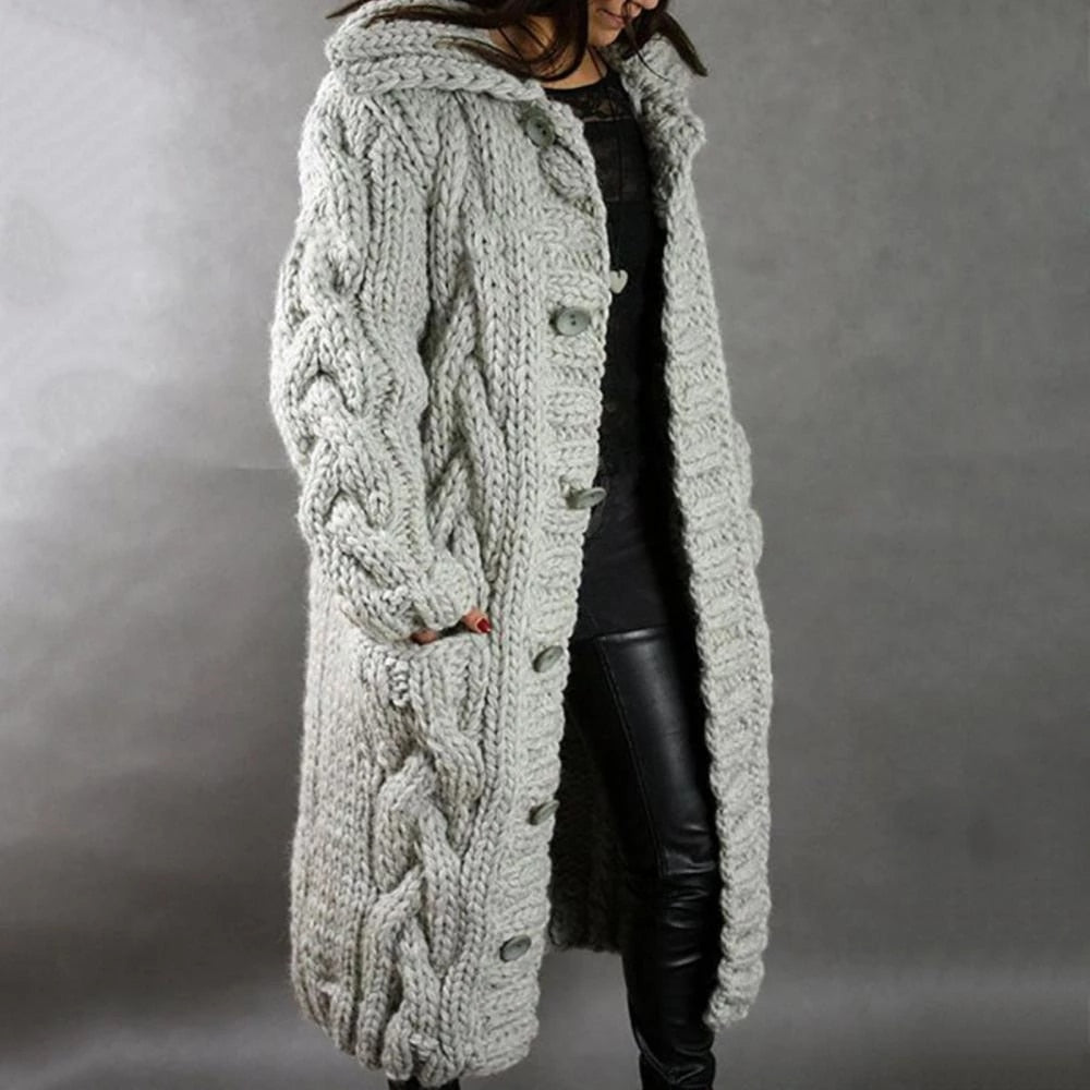 Women's Hooded Knit Cardigan for Autumn in Silbergrau