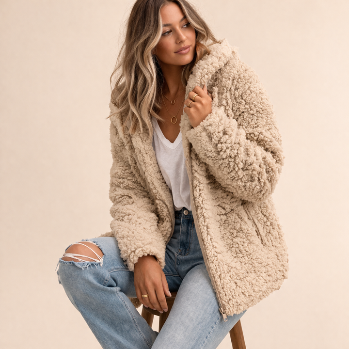 Women's Hooded Oversized Coat for Autumn in Beige
