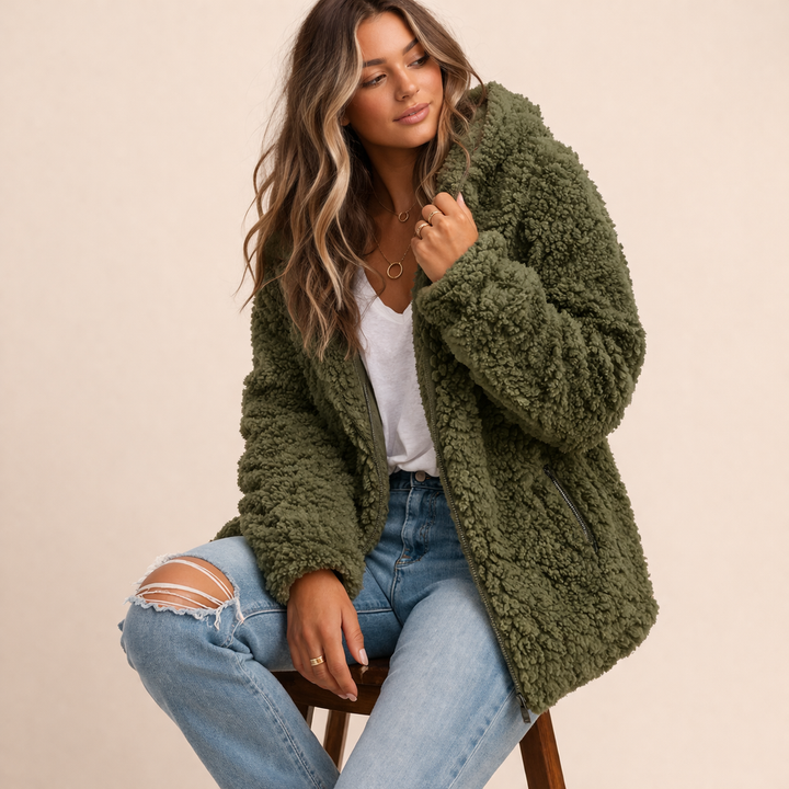 Women's Hooded Oversized Coat for Autumn in Green