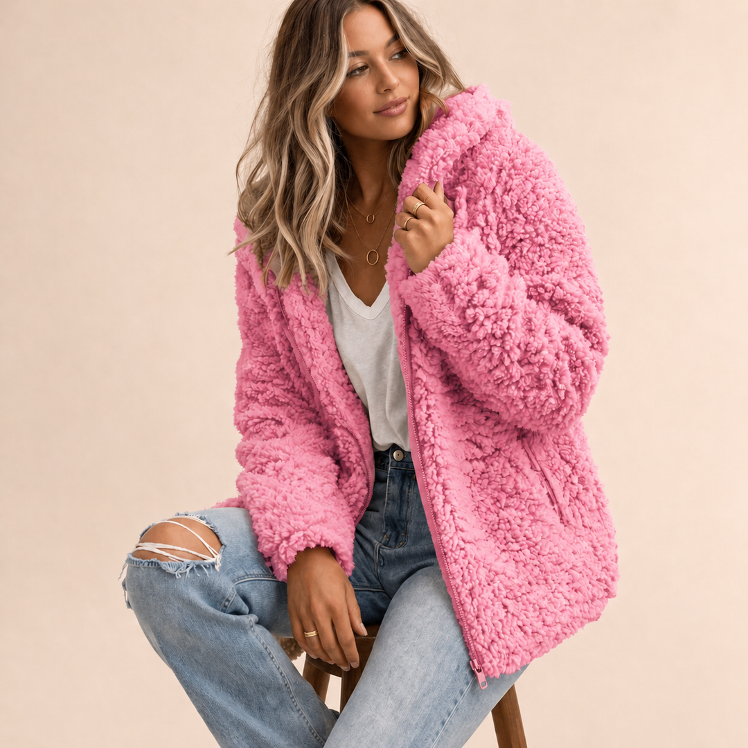 Women's Hooded Oversized Coat for Autumn in Pink