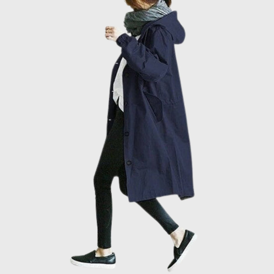 Women's Hooded Oversized Long Trenchcoat in Blue