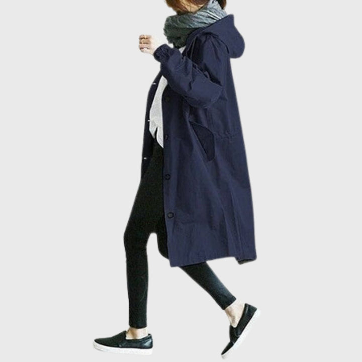 Women's Hooded Oversized Long Trenchcoat in Blue