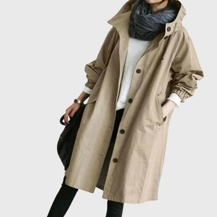 Women's Hooded Oversized Long Trenchcoat in Brown