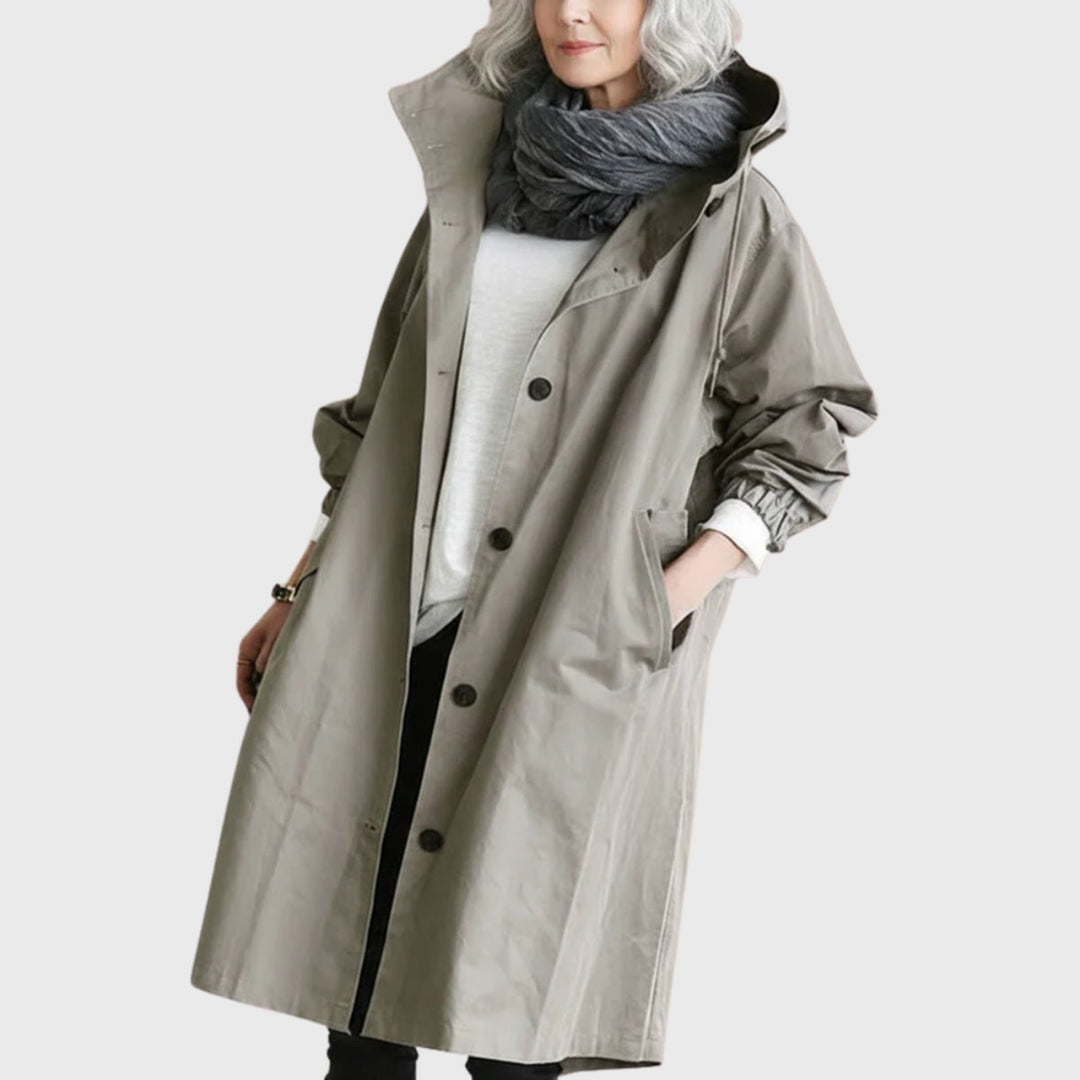 Women's Hooded Oversized Long Trenchcoat in Grey