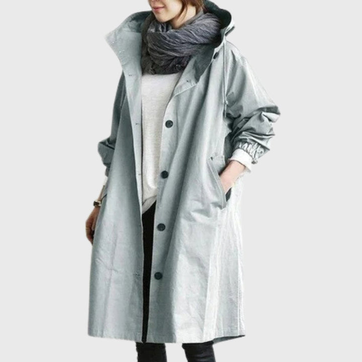Women's Hooded Oversized Long Trenchcoat in Light Blue