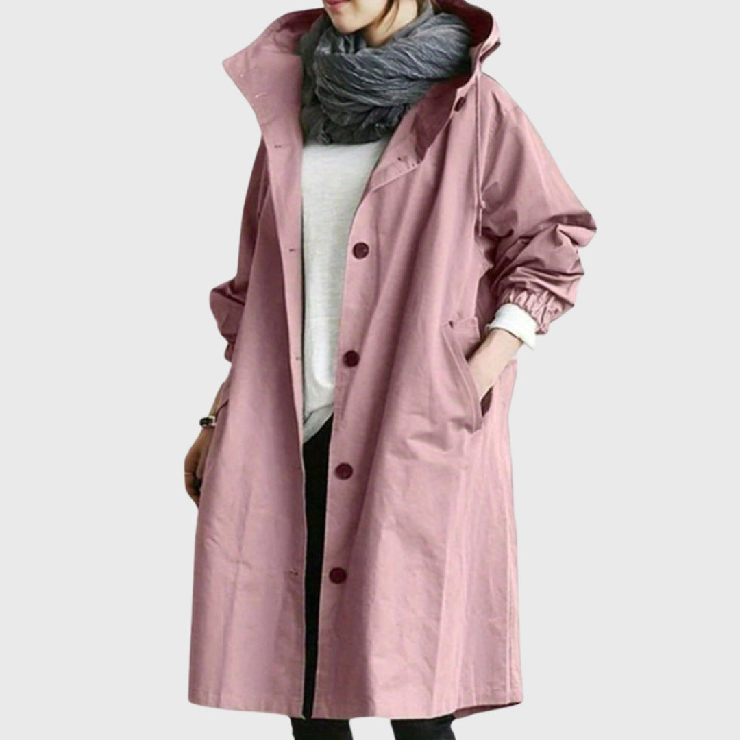 Women's Hooded Oversized Long Trenchcoat in Pink