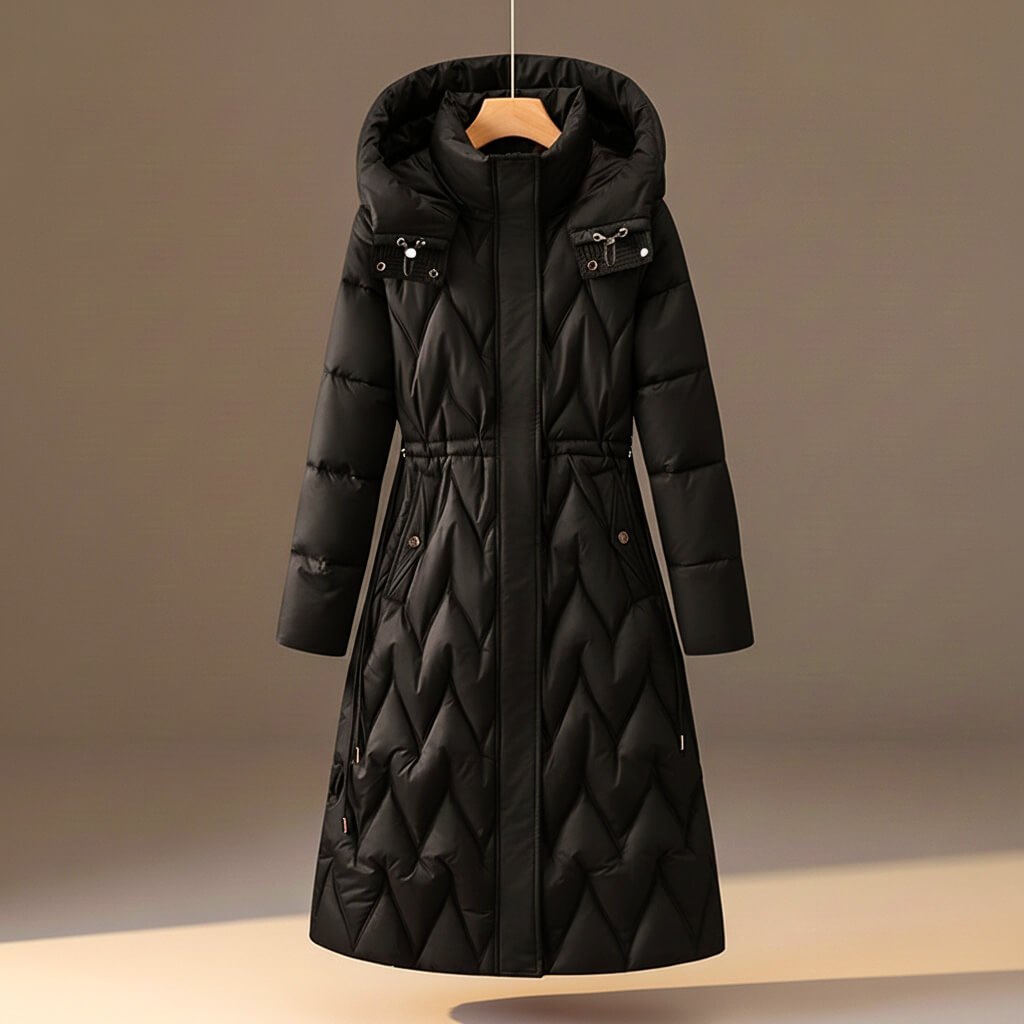 Women's Hooded Quilted Puffer Coat in Midnight Black