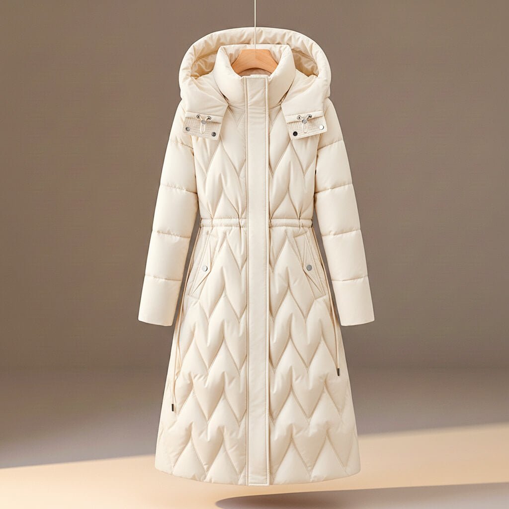 Women's Hooded Quilted Puffer Coat in Pearl White