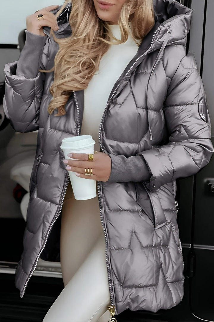 Women's Hooded Quilted Puffer Jacket for Autumn in Grey