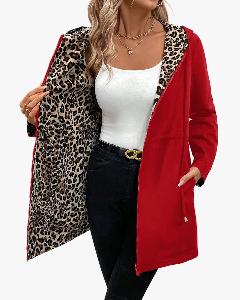Women's Hooded Reversible Trench Coat in Red