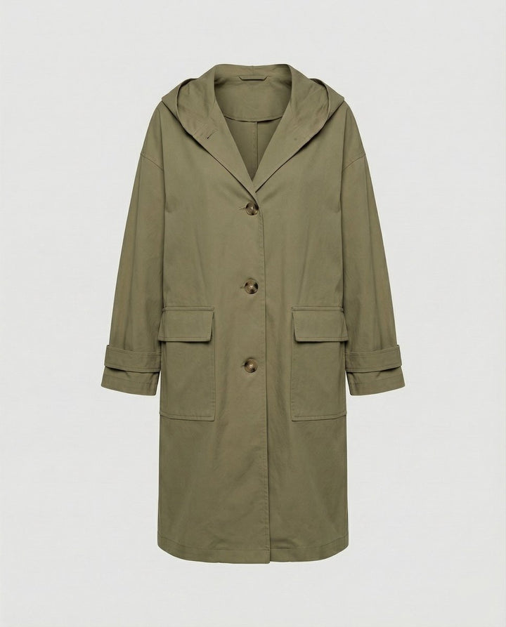 Women's Hooded Trench Coat for Autumn in Green
