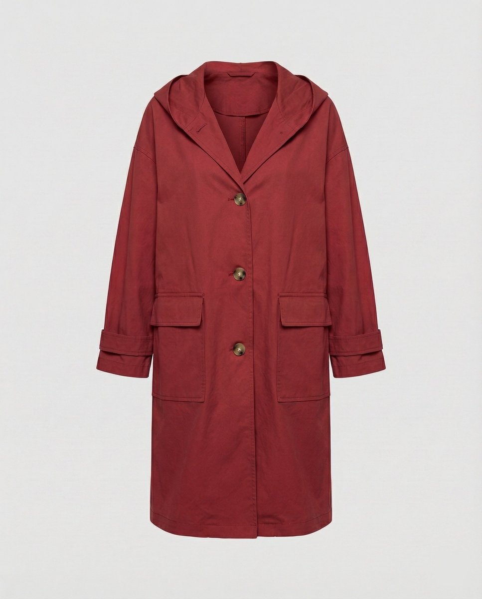 Women's Hooded Trench Coat for Autumn in Red