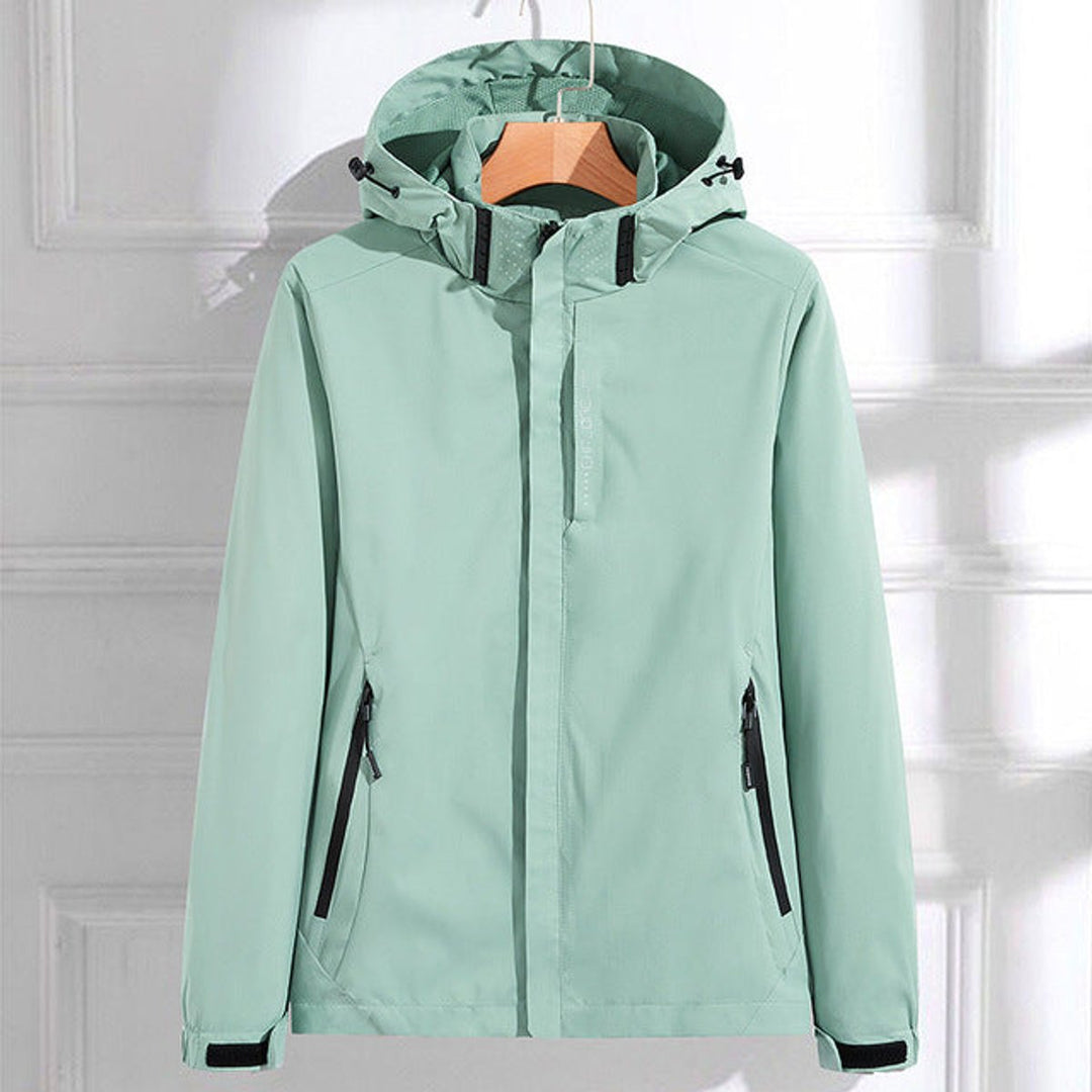 Women's Hooded Waterproof Jacket for Autumn in Mint Green