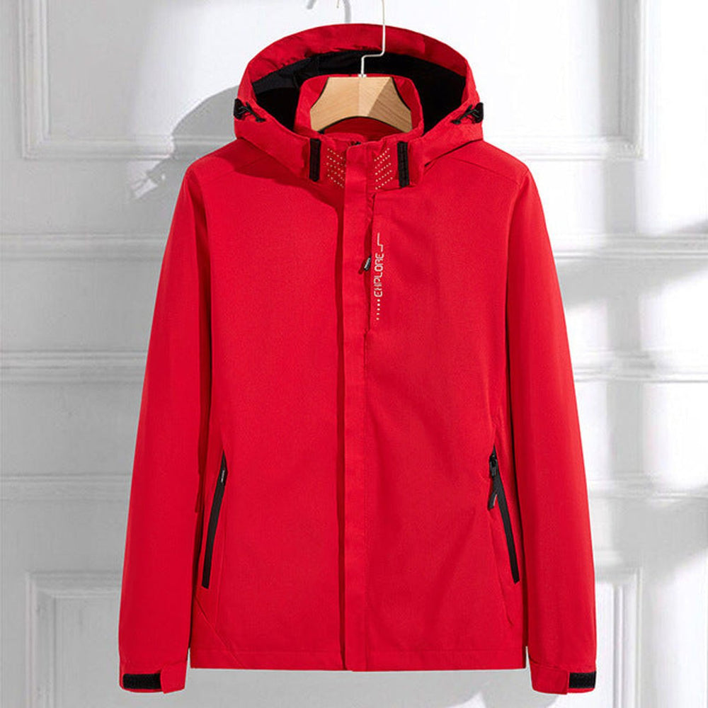Women's Hooded Waterproof Jacket for Autumn in Red