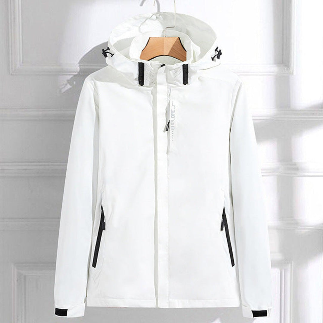Women's Hooded Waterproof Jacket for Autumn in White