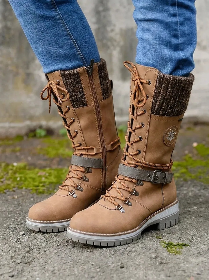 Women's Insulated Calf Autumn Boots, Lace-Up in Brown