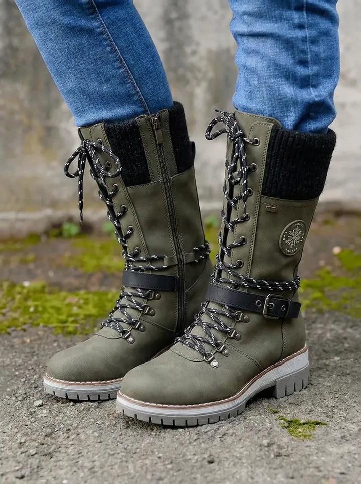 Women's Insulated Calf Autumn Boots, Lace-Up in Green
