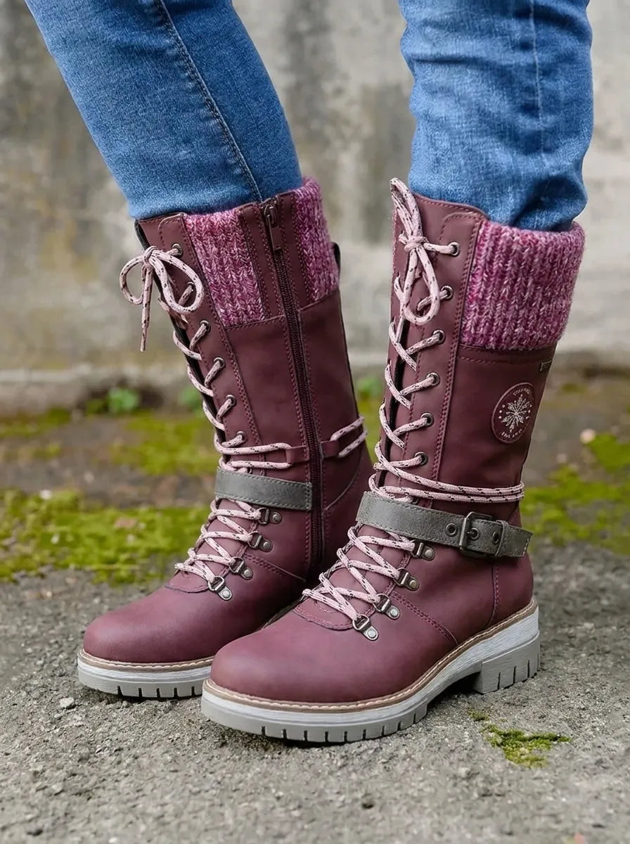 Women's Insulated Calf Autumn Boots, Lace-Up in Purple