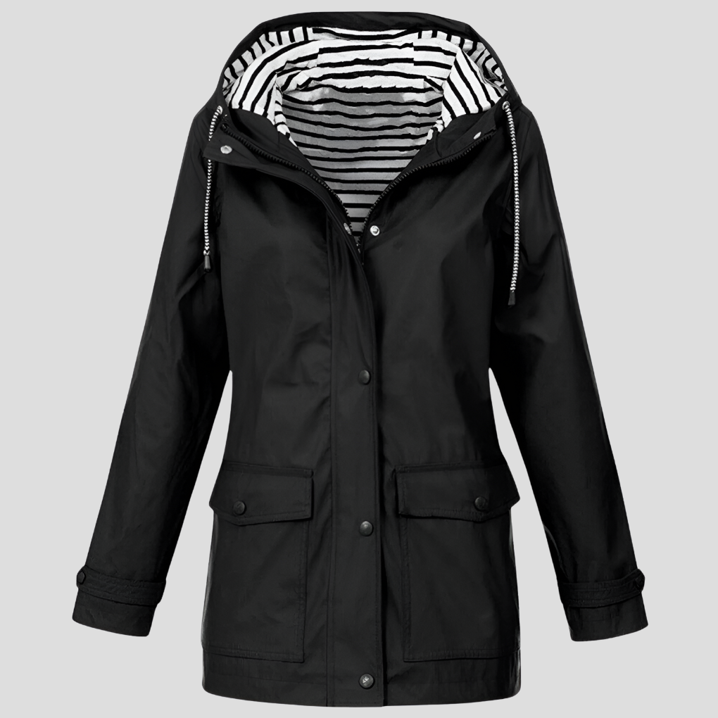 Women's Insulated Waterproof Trench Coat for Winter in Black