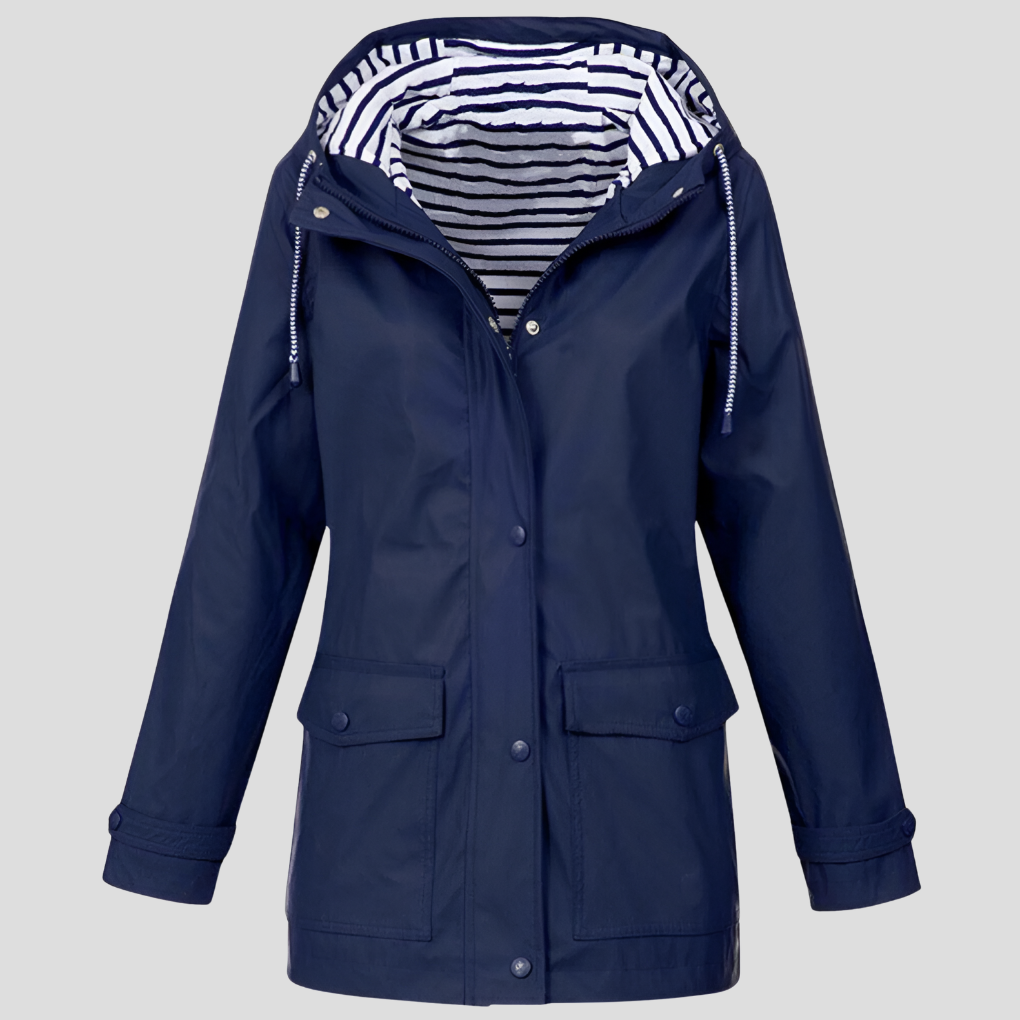Women's Insulated Waterproof Trench Coat for Winter in Navy Blue