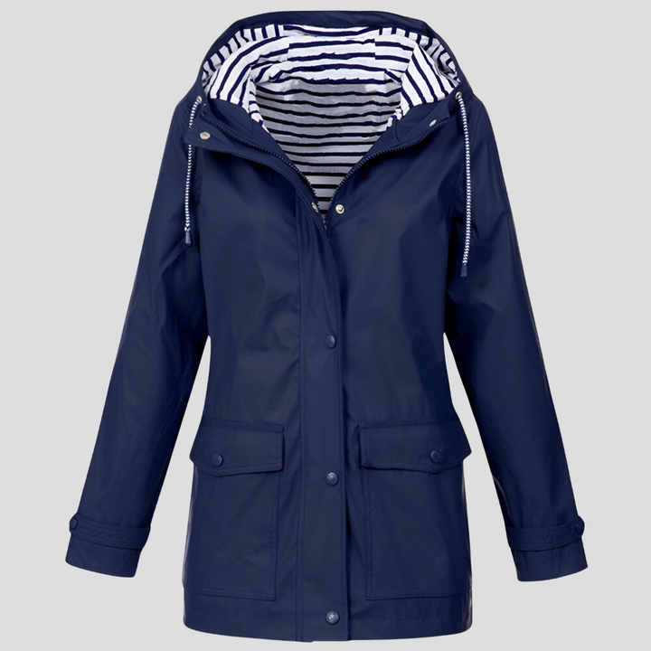 Women's Insulated Waterproof Trench Coat for Winter in Navy Blue