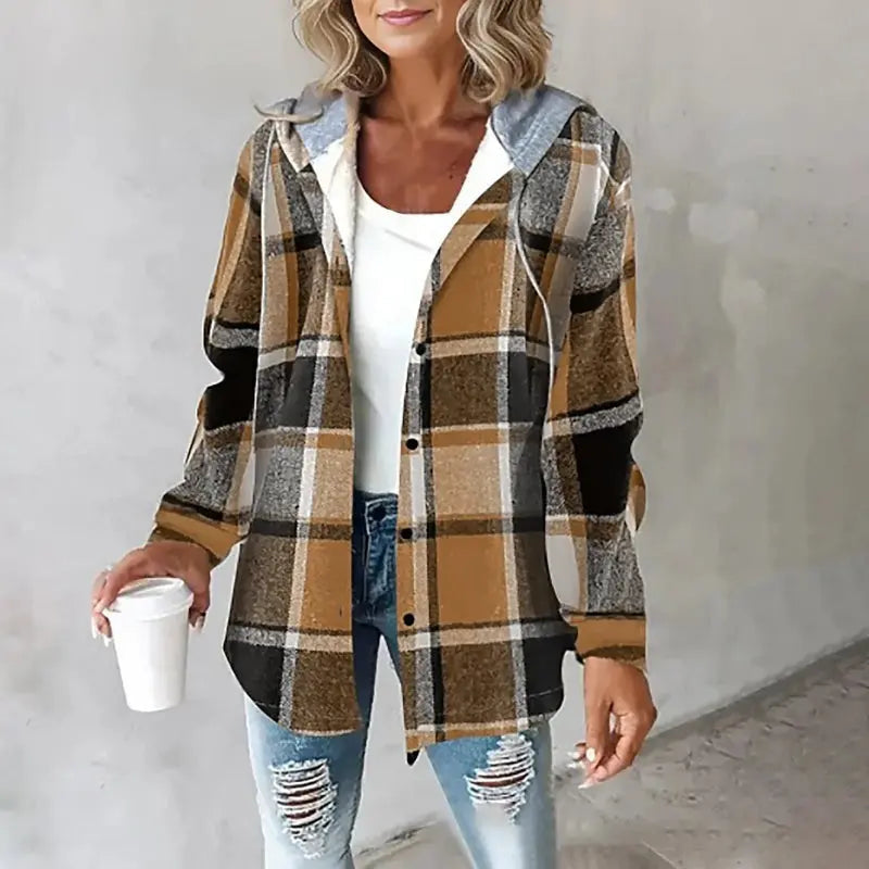 Women's Jacket Checked and Lightweight for Autumn in Brown