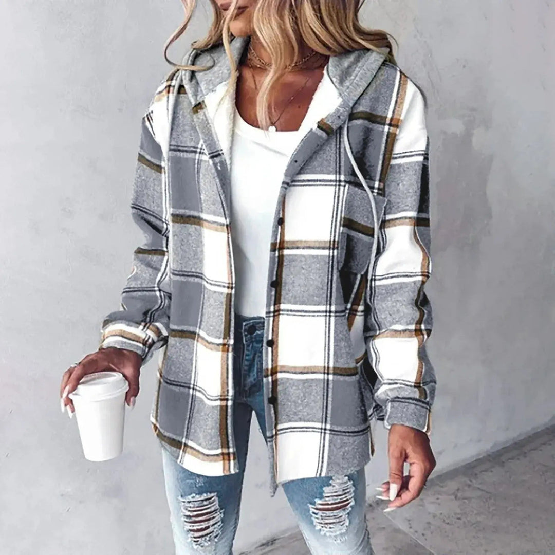 Women's Jacket Checked and Lightweight for Autumn in Grey