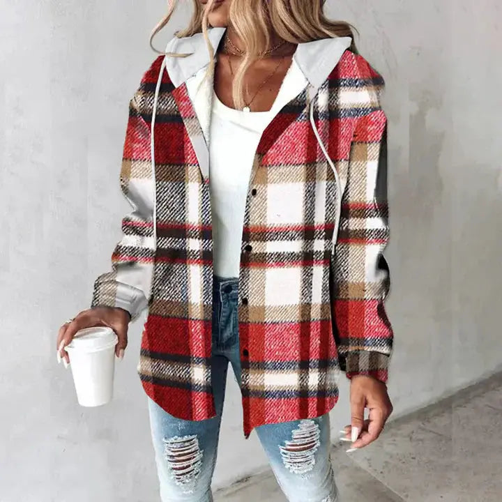 Women's Jacket Checked and Lightweight for Autumn in Red