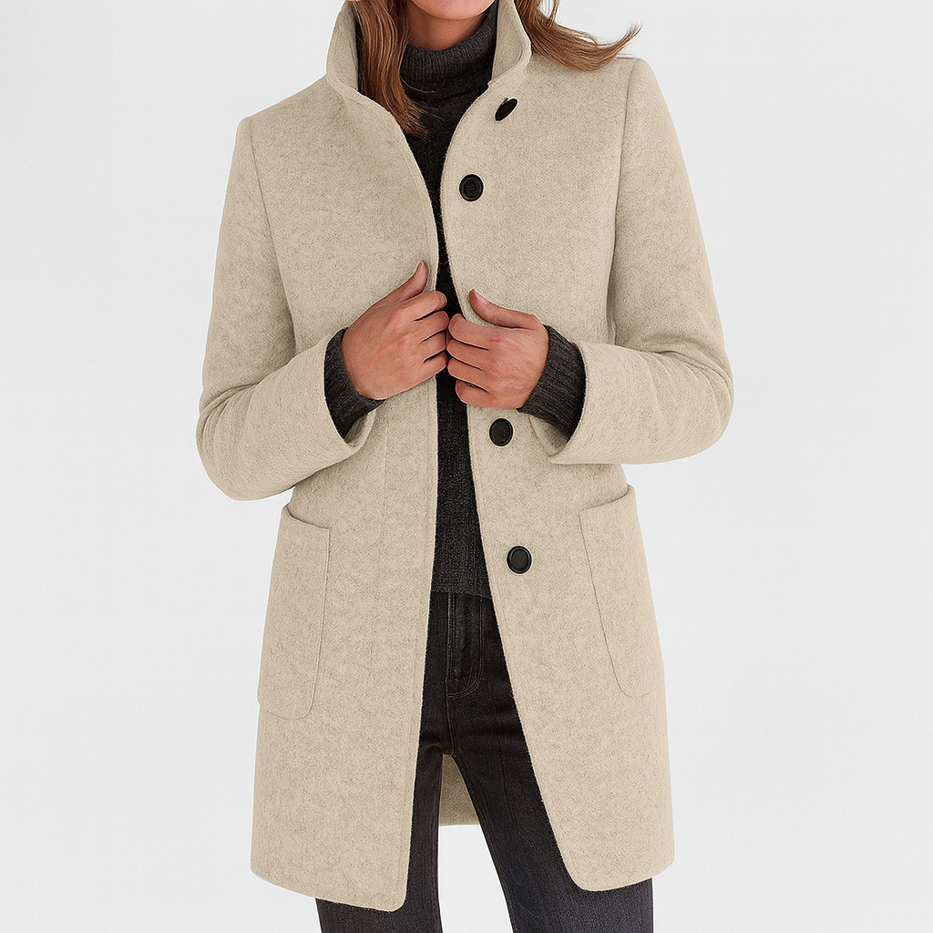 Women's Jacket Knee-Length Blend for Work Commuting in Beige