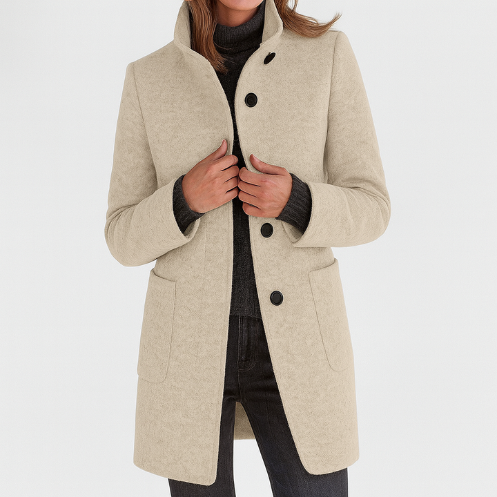 Women's Jacket Knee-Length Blend for Work Commuting in Beige