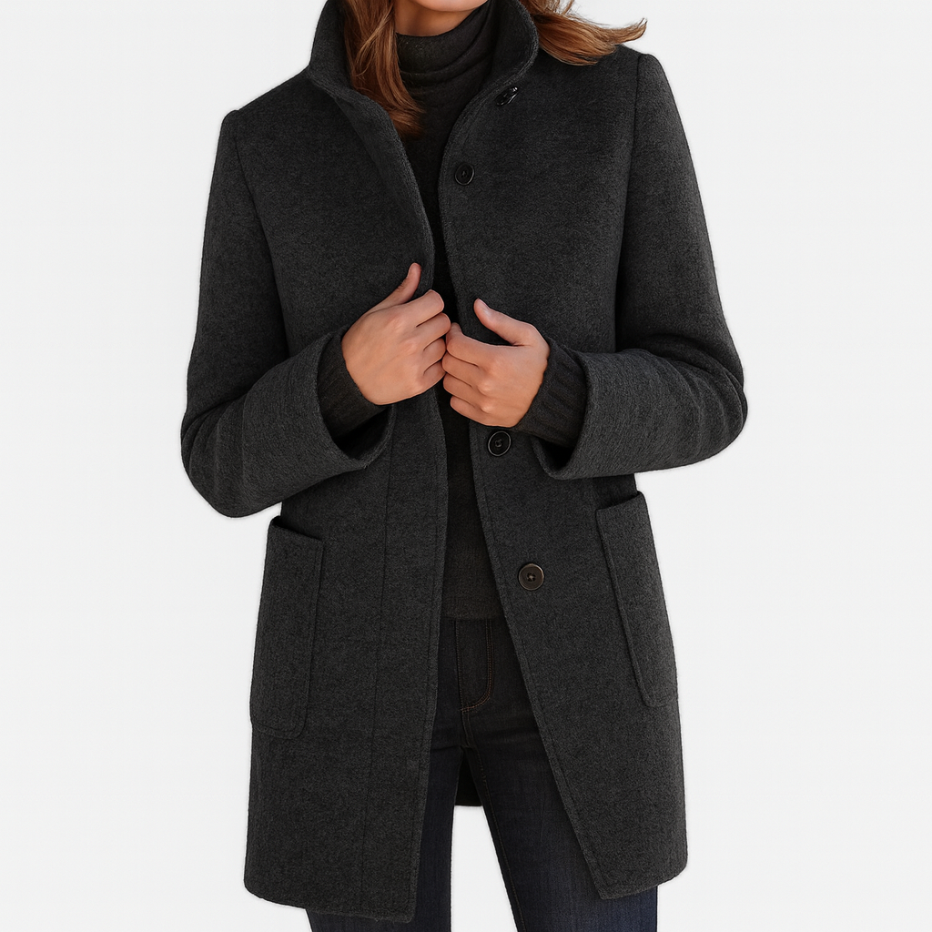 Women's Jacket Knee-Length Blend for Work Commuting in Black