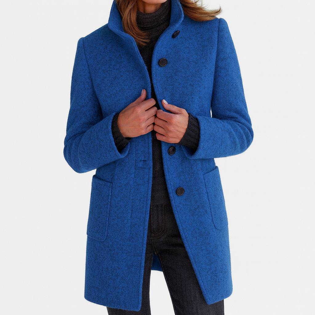 Women's Jacket Knee-Length Blend for Work Commuting in Blue