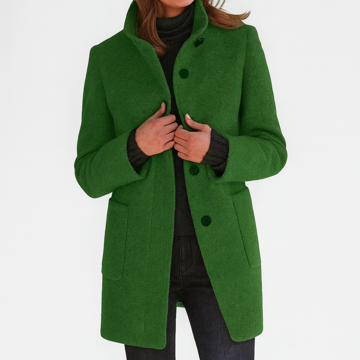 Women's Jacket Knee-Length Blend for Work Commuting in Green