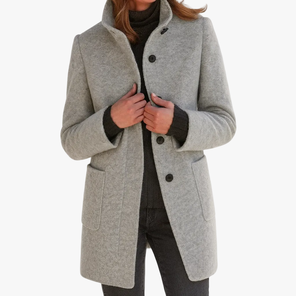 Women's Jacket Knee-Length Blend for Work Commuting in Grey