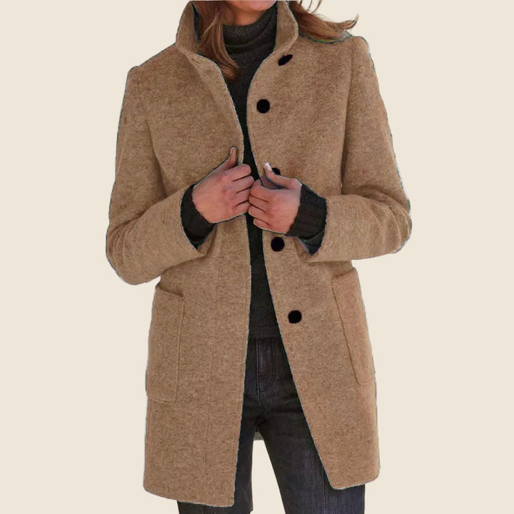Women's Jacket Knee-Length Blend for Work Commuting in Khaki
