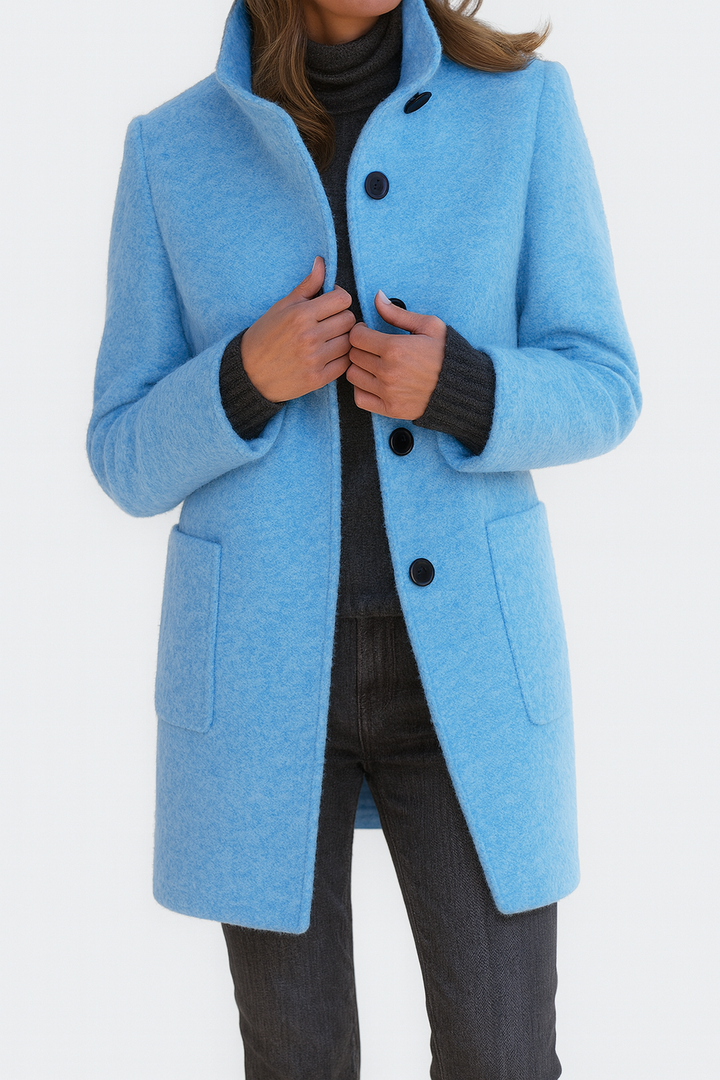 Women's Jacket Knee-Length Blend for Work Commuting in Light Blue