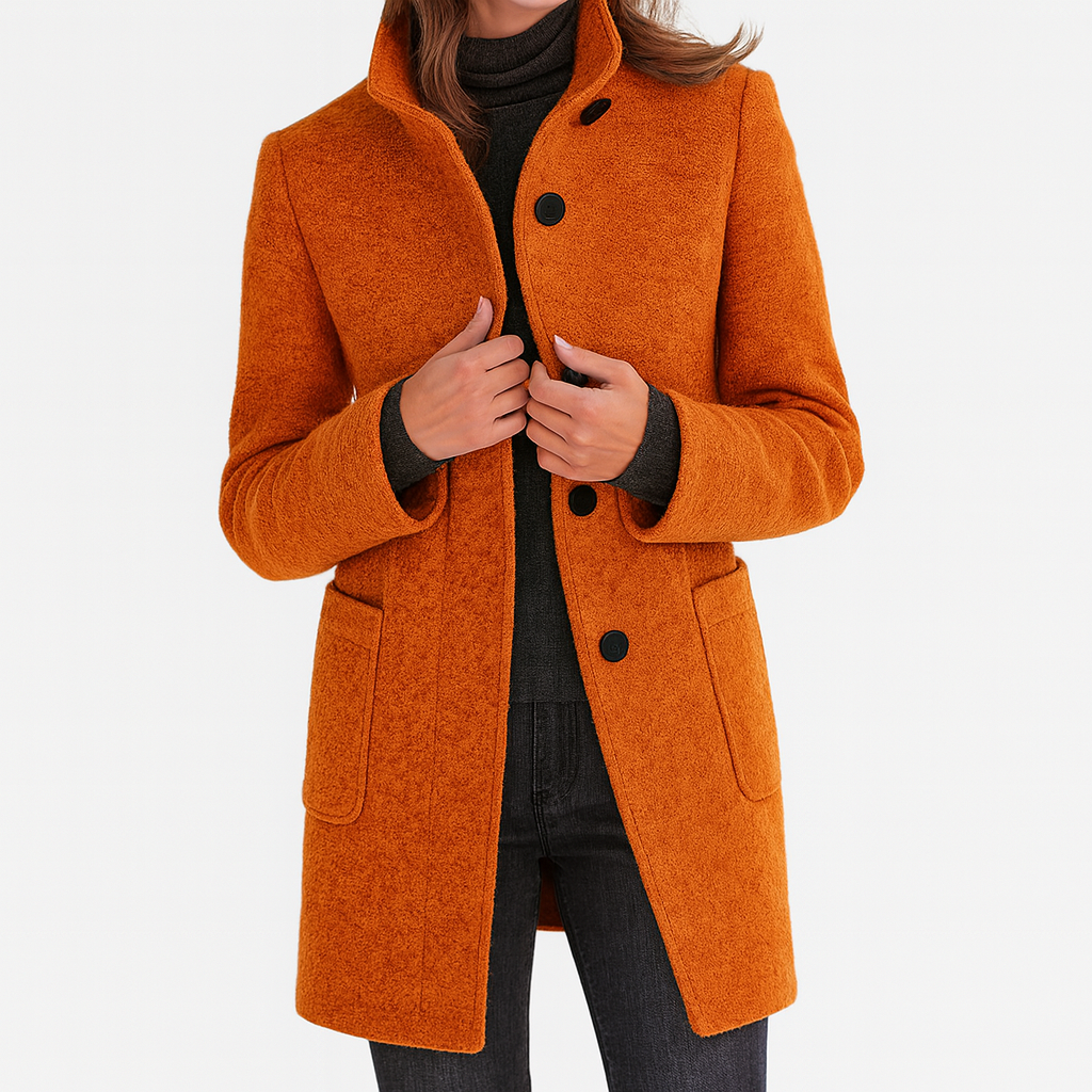 Women's Jacket Knee-Length Blend for Work Commuting in Orange