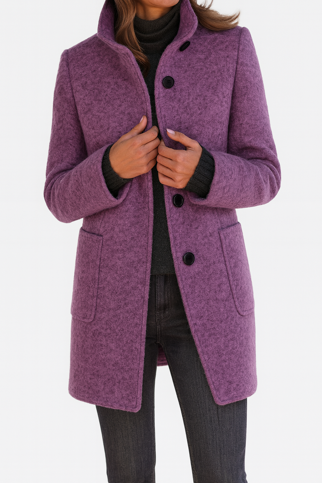 Women's Jacket Knee-Length Blend for Work Commuting in Purple