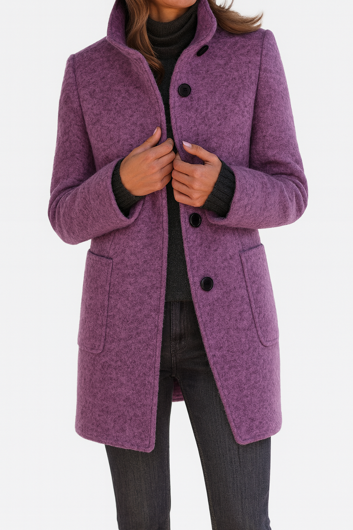 Women's Jacket Knee-Length Blend for Work Commuting in Purple