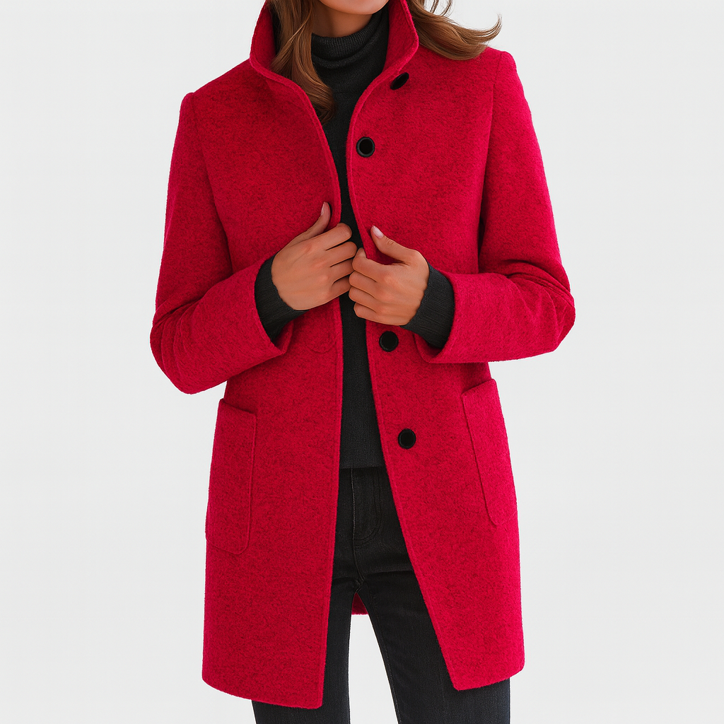 Women's Jacket Knee-Length Blend for Work Commuting in Red