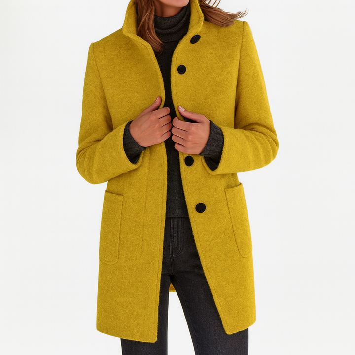 Women's Jacket Knee-Length Blend for Work Commuting in Yellow