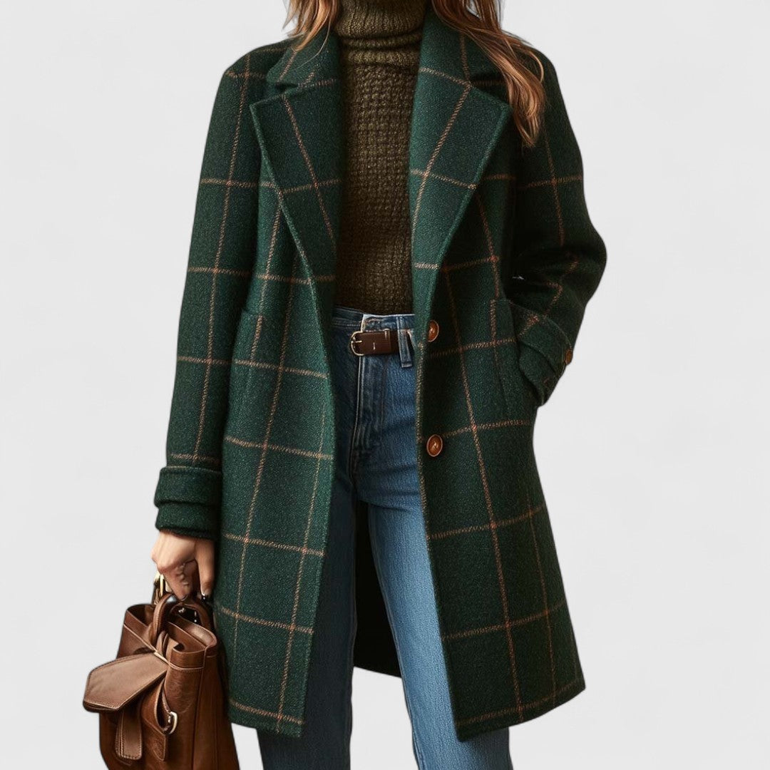 Women's Jacket Structured Plaid for Autumn in Dark Green