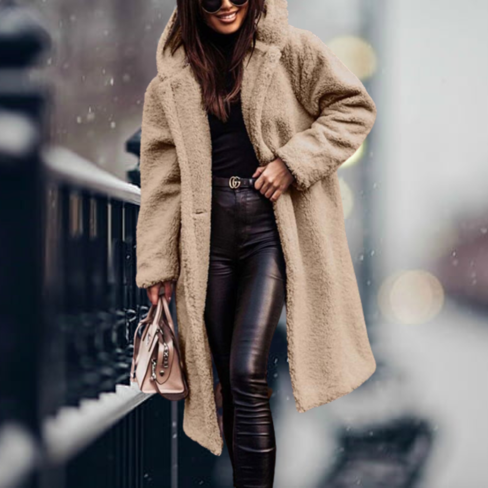 Women's Jacket with Elegant Faux Fur Hood in Aprikose