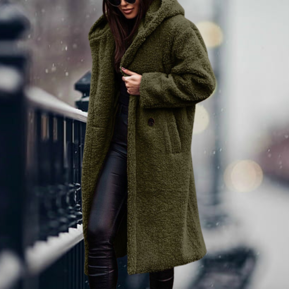Women's Jacket with Elegant Faux Fur Hood in Armeegrün