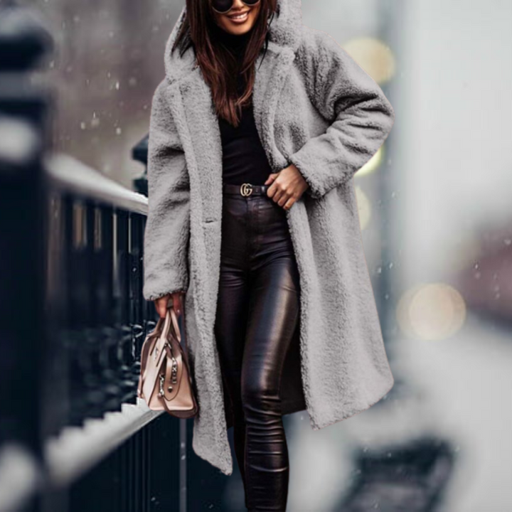 Women's Jacket with Elegant Faux Fur Hood in Grey