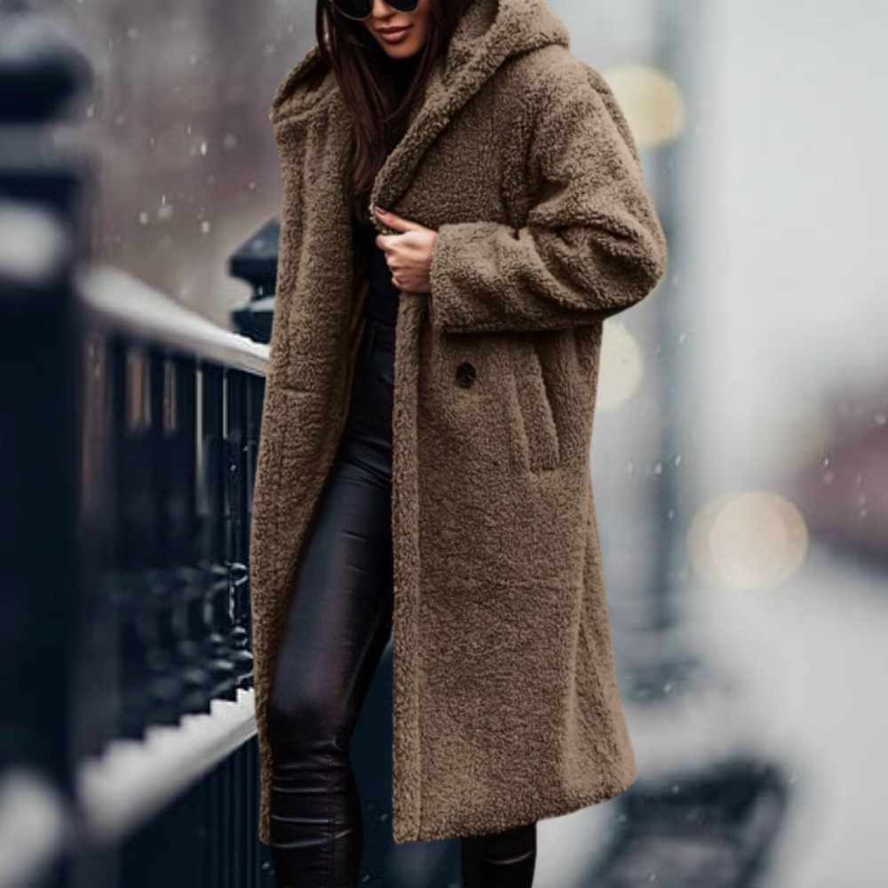 Women's Jacket with Elegant Faux Fur Hood in Khaki
