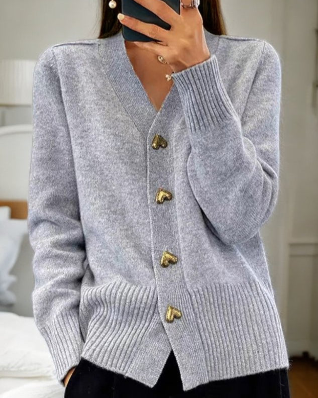 Women's Jumper Dress Cardigan with Gold Buttons in Grey